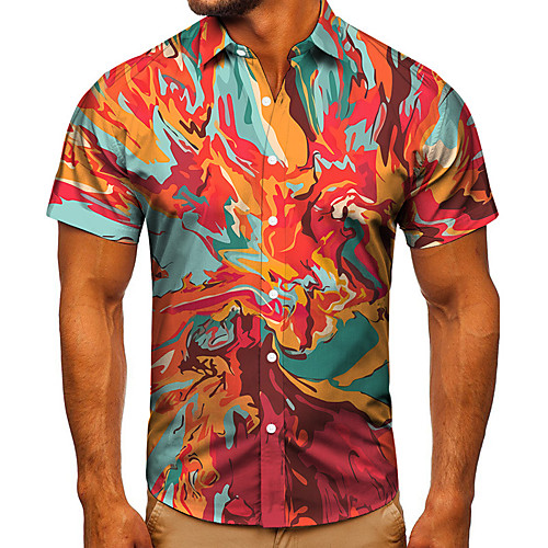 

Men's Shirt 3D Print Graphic Prints Graffiti Button-Down Short Sleeve Street Tops Casual Fashion Classic Breathable Red