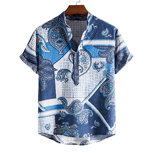 

Men's Shirt Other Prints Graphic Short Sleeve Daily Tops Ethnic Style Blue / White