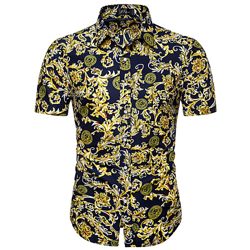 

Men's Shirt Other Prints Graphic Short Sleeve Casual Tops Casual Navy Blue