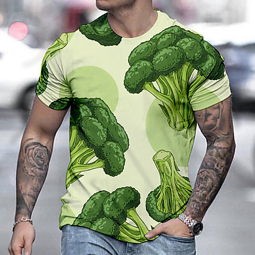 

Men's Tee T shirt 3D Print Graphic Prints Vegetable Print Short Sleeve Daily Tops Casual Designer Big and Tall Green