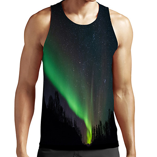 

Men's Unisex Tank Top Undershirt 3D Print Scenery Graphic Prints Plus Size Print Sleeveless Casual Tops Basic Fashion Designer Breathable Green