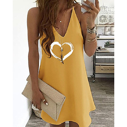 

2020 european and american new amazon aliexpress ebay hot style women's heart-shaped print suspender dress