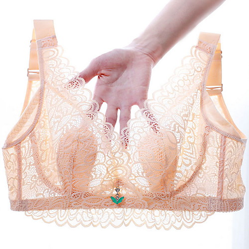 

Women's Bras & Bralettes Underwire Bra Full Coverage Lace Solid Color Sexy Blushing Pink