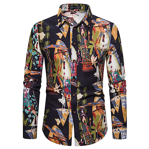 

Men's Shirt Graphic Long Sleeve Casual Tops Ethnic Style Rainbow