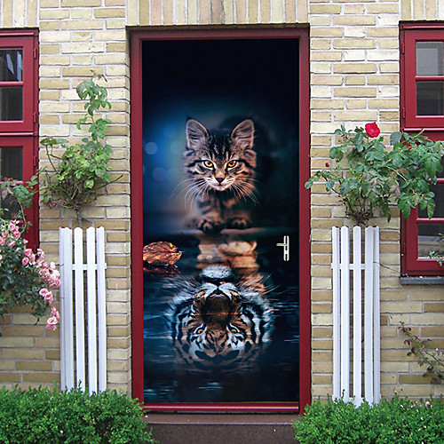 

2pcs Self-adhesive Creative Ferocious Cat Door Stickers For Living Room Diy Decorative Home Waterproof Wall Stickers