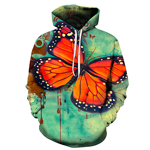 

Men's Unisex Plus Size Pullover Hoodie Sweatshirt Butterfly Graphic Prints Print Hooded Casual Daily Holiday 3D Print Basic Designer Hoodies Sweatshirts Long Sleeve Blue Green Brown