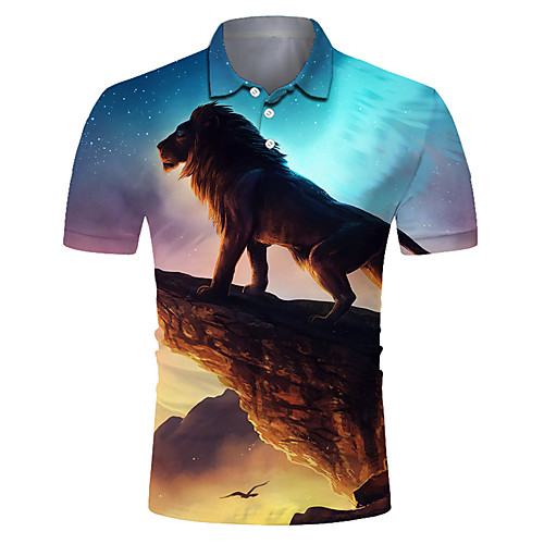 

Men's Golf Shirt Tennis Shirt 3D Print Lion Animal Button-Down Short Sleeve Street Tops Casual Fashion Cool Breathable Brown / Sports