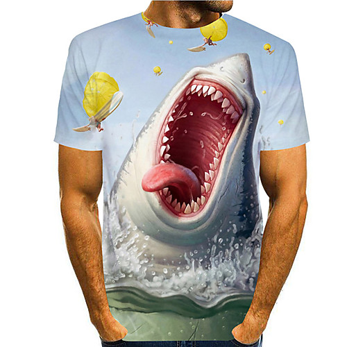 

Men's Tee T shirt 3D Print Graphic Prints Shark Print Short Sleeve Daily Tops Casual Designer Big and Tall Blue