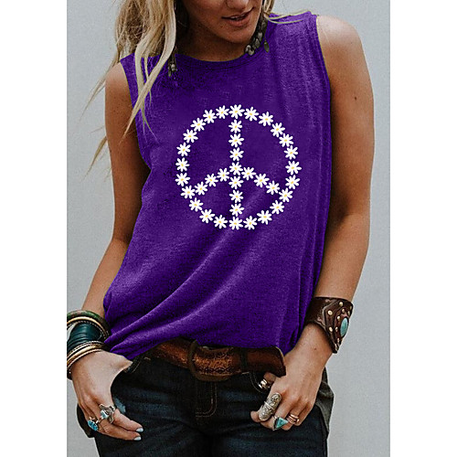 

Women's Holiday Tank Top T shirt Graphic Daisy Print Round Neck Basic Tops Blue Purple Light gray / Going out