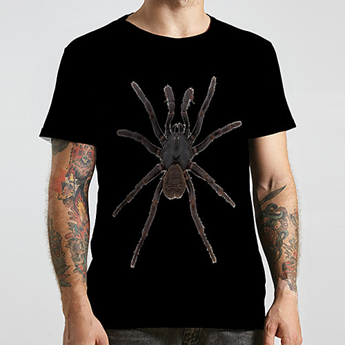 

Men's Unisex Tee T shirt 3D Print Graphic Prints Spider Animal Plus Size Print Short Sleeve Casual Tops Fashion Designer Big and Tall Black