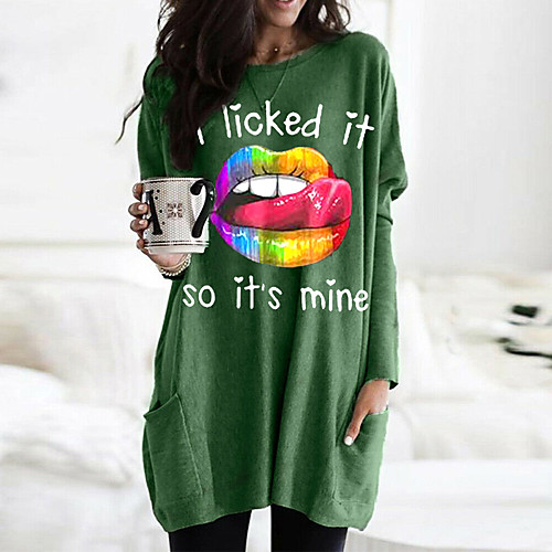 

Women's T shirt Dress Color Gradient Graphic Mouth Long Sleeve Pocket Round Neck Tops Basic Basic Top White Black Fuchsia