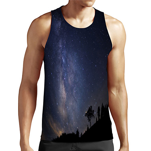 

Men's Unisex Tank Top Undershirt 3D Print Galaxy Graphic Prints Plus Size Print Sleeveless Casual Tops Basic Designer Big and Tall Blue