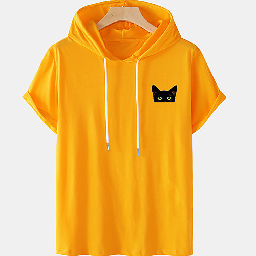

Men's Unisex Tee T shirt Hot Stamping Cat Graphic Prints Plus Size Short Sleeve Casual Tops 100% Cotton Basic Designer Big and Tall White Blue Yellow