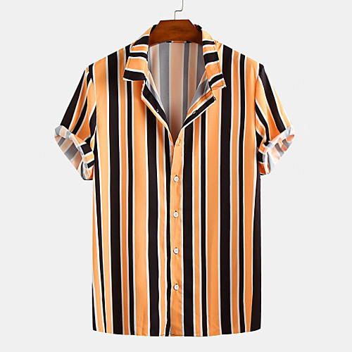 

Men's Shirt Striped Button-Down Short Sleeve Casual Tops Lightweight Casual Fashion Breathable Blue Yellow Red