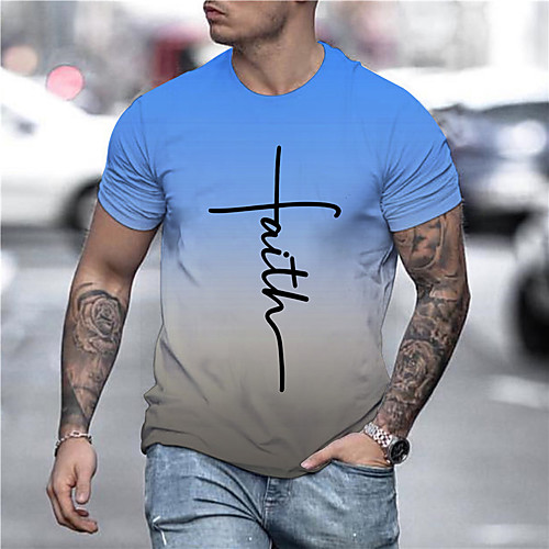 

Men's Tee T shirt 3D Print Graphic Prints Letter Print Short Sleeve Daily Tops Casual Designer Big and Tall Blue