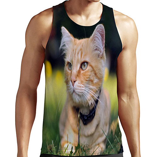 

Men's Unisex Tank Top Undershirt 3D Print Cat Graphic Prints Animal Plus Size Print Sleeveless Casual Tops Basic Designer Big and Tall Black