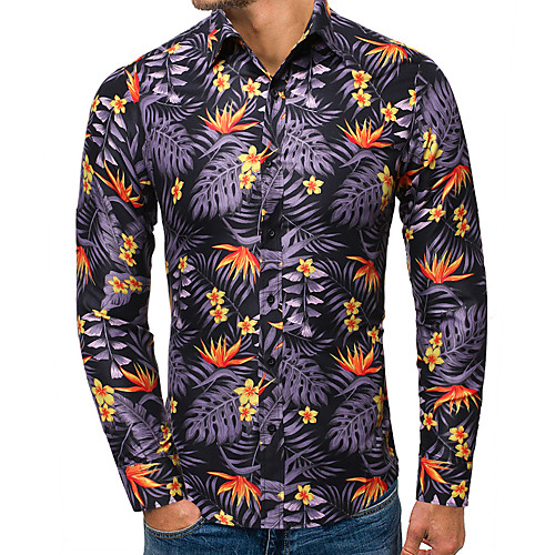 

Men's Shirt Other Prints Plants Graphic Print Long Sleeve Casual Tops Lightweight Fashion Comfortable Navy Blue