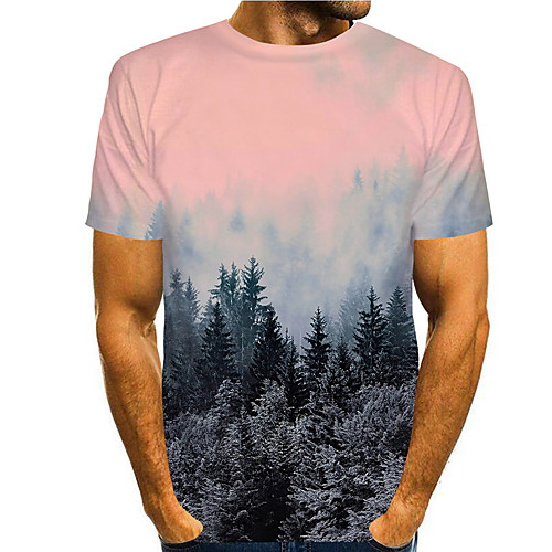 

Men's Tee T shirt 3D Print Graphic Prints Forest Print Short Sleeve Daily Tops Casual Designer Big and Tall Blushing Pink