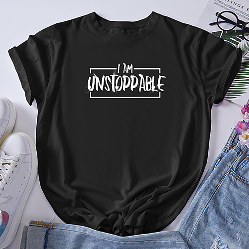 

Women's T shirt Letter Print Round Neck Tops 100% Cotton Basic Basic Top Black Red Yellow