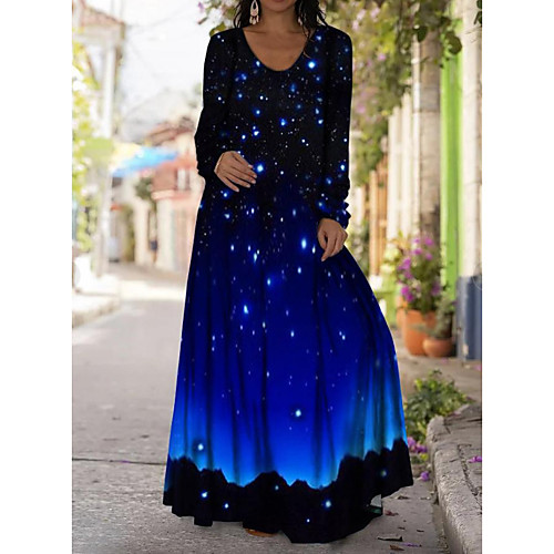 

amazon wish2021 spring and autumn new fashion new 3d starry sky print dress long sleeve long skirt cross
