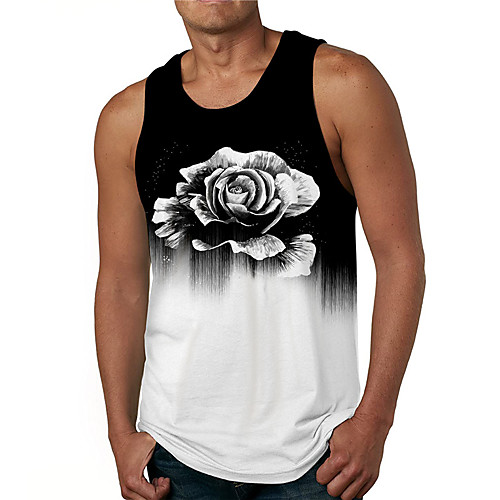 

Men's Tank Top Undershirt 3D Print Floral Graphic Prints Print Sleeveless Daily Tops Casual Designer Big and Tall Black / White