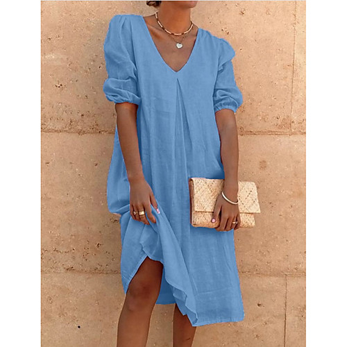 

Women's A Line Dress Knee Length Dress Blue Yellow Blushing Pink Orange White Black Short Sleeve Solid Color Summer Casual 2021 S M L XL 2XL 3XL