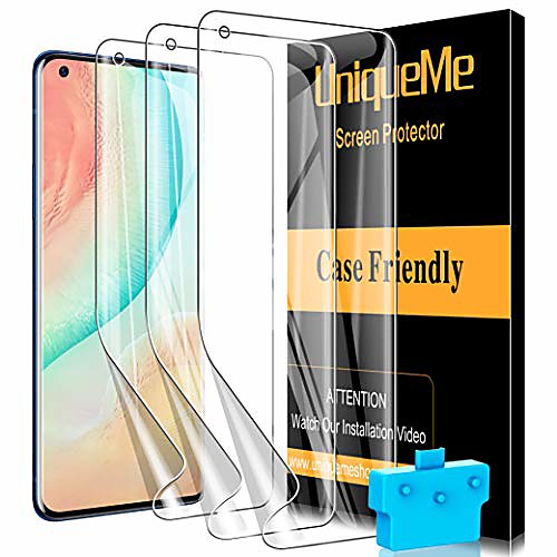 

uniqueme [3 pieces] protective film compatible with oneplus 9 pro film, [anti-bubbles] [anti-scratch] [stain-resistant] soft tpu screen protector with full coverage