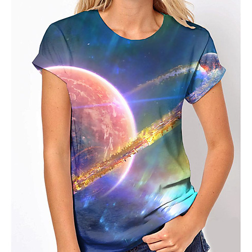 

Women's 3D Printed Painting T shirt Galaxy Print Round Neck Basic Tops Green