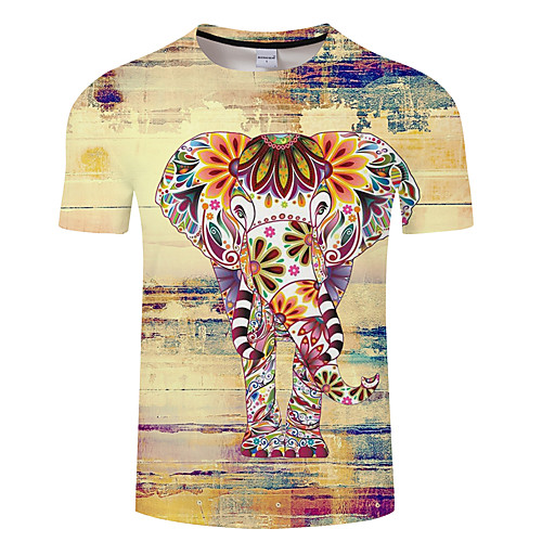 

Men's Unisex Tee T shirt 3D Print Graphic Prints Elephant Animal Plus Size 3D Print Print Short Sleeve Casual Tops Basic Designer Big and Tall White Yellow Rainbow
