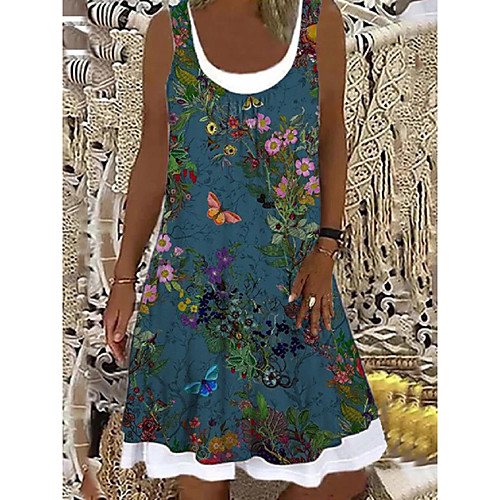 

Women's Shift Dress Knee Length Dress Green Sleeveless Floral Print Spring Summer Boat Neck Casual Holiday 2021 S M L XL XXL 3XL