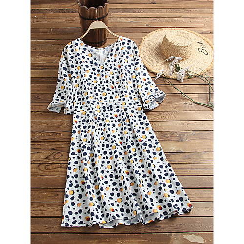 

Women's Wrap Dress White Black Long Sleeve Polka Dot Leopard Graphic Prints Print Round Neck Basic S M L XL 2XL