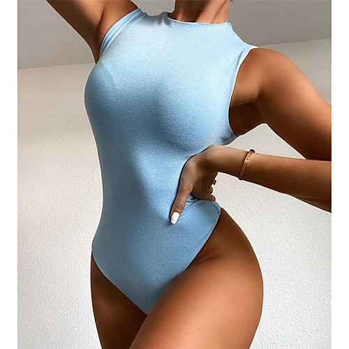 

Women's Ordinary Sporty Look Blue Bodysuit Solid Colored