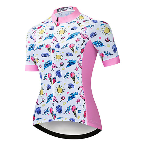 

21Grams Women's Short Sleeve Cycling Jersey Summer Spandex Polyester White Flamingo Floral Botanical Bike Jersey Top Mountain Bike MTB Road Bike Cycling Quick Dry Moisture Wicking Breathable Sports