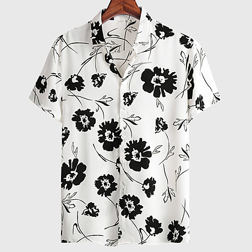 

Men's Shirt Floral Graphic Prints Button-Down Short Sleeve Casual Tops Basic Fashion Breathable Comfortable White / Sports / Spring / Summer
