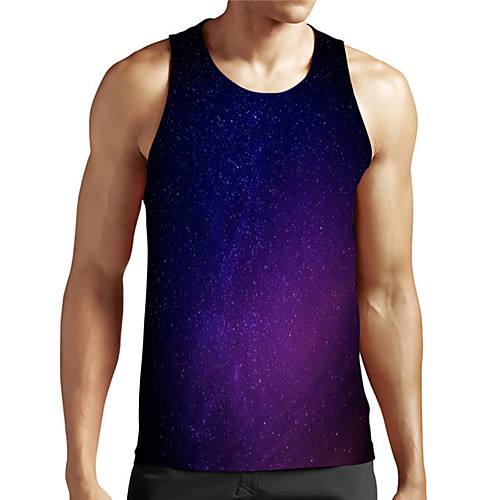 

Men's Unisex Tank Top Undershirt Shirt 3D Print Galaxy Graphic Prints Plus Size Print Sleeveless Casual Tops Basic Designer Big and Tall Round Neck Purple / Summer