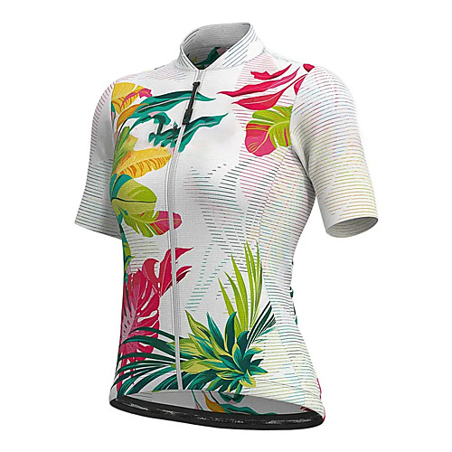

21Grams Women's Short Sleeve Cycling Jersey Summer Spandex Polyester White Black Floral Botanical Bike Jersey Top Mountain Bike MTB Road Bike Cycling Quick Dry Moisture Wicking Breathable Sports