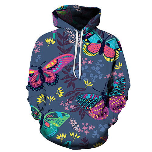 

Men's Unisex Plus Size Pullover Hoodie Sweatshirt Butterfly Graphic Prints Print Hooded Casual Daily Holiday 3D Print Basic Designer Hoodies Sweatshirts Long Sleeve Blue Yellow Orange