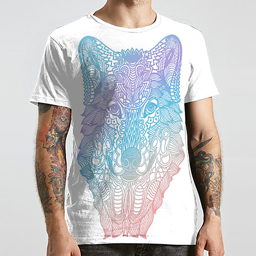 

Men's Unisex Tee T shirt 3D Print Graphic Prints Wolf Animal Plus Size Print Short Sleeve Casual Tops Fashion Designer Big and Tall Blue