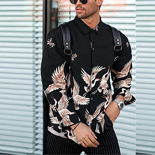 

Men's Shirt Bird Button-Down Long Sleeve Casual Tops Casual Fashion Breathable Comfortable Black