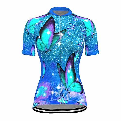 

21Grams Women's Short Sleeve Cycling Jersey Summer Spandex Polyester Blue Butterfly Bike Jersey Top Mountain Bike MTB Road Bike Cycling Quick Dry Moisture Wicking Breathable Sports Clothing Apparel