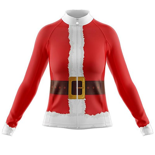

21Grams Women's Long Sleeve Cycling Jersey Spandex Polyester Red 3D Santa Claus Bike Jersey Top Mountain Bike MTB Road Bike Cycling Quick Dry Moisture Wicking Breathable Sports Clothing Apparel