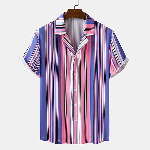 

Men's Shirt Striped Button-Down Short Sleeve Casual Tops Lightweight Casual Fashion Breathable Blue Blushing Pink