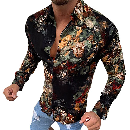 

Men's Shirt Floral Button-Down Long Sleeve Casual Tops Casual Fashion Breathable Comfortable Black