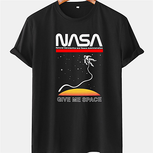 

Men's Unisex Tee T shirt Hot Stamping Graphic Prints Astronaut Letter Plus Size Short Sleeve Casual Tops 100% Cotton Basic Designer Big and Tall Black Blue