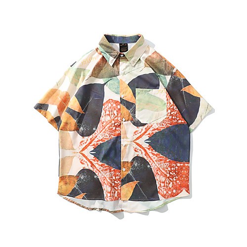 

Men's Shirt Other Prints Graphic Button-Down Print Short Sleeve Casual Tops Basic Hawaiian Distressed Button Down Collar White / Summer