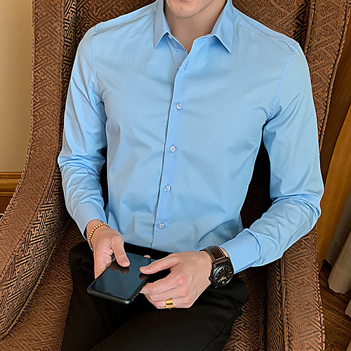 

Men's Shirt non-printing Solid Colored Solid Color Long Sleeve Casual Tops Business Formal Casual White Black Navy Blue