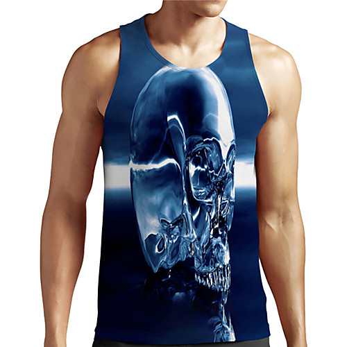 

Men's Unisex Tank Top Undershirt 3D Print Graphic Prints Skull Plus Size Print Sleeveless Casual Tops Basic Designer Big and Tall Blue