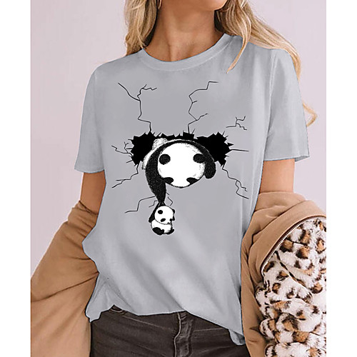 

Women's 3D Printed T shirt 3D Panda Animal Print Round Neck Basic Tops 100% Cotton Wine Light gray Dark Gray