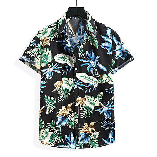 

Men's Shirt Floral Graphic Coconut Tree Print Short Sleeve Casual Tops Casual Tropical Beach Wine Black