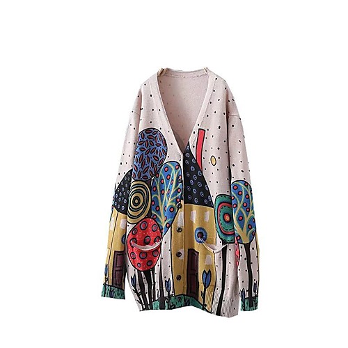 

Women's Pattern Print Ethnic Style Long Sleeve Coat Fall Spring Daily Jacket khaki